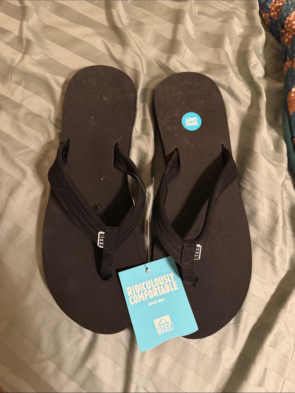 Reef Black Foam Flip Flops with Fabric Straps
